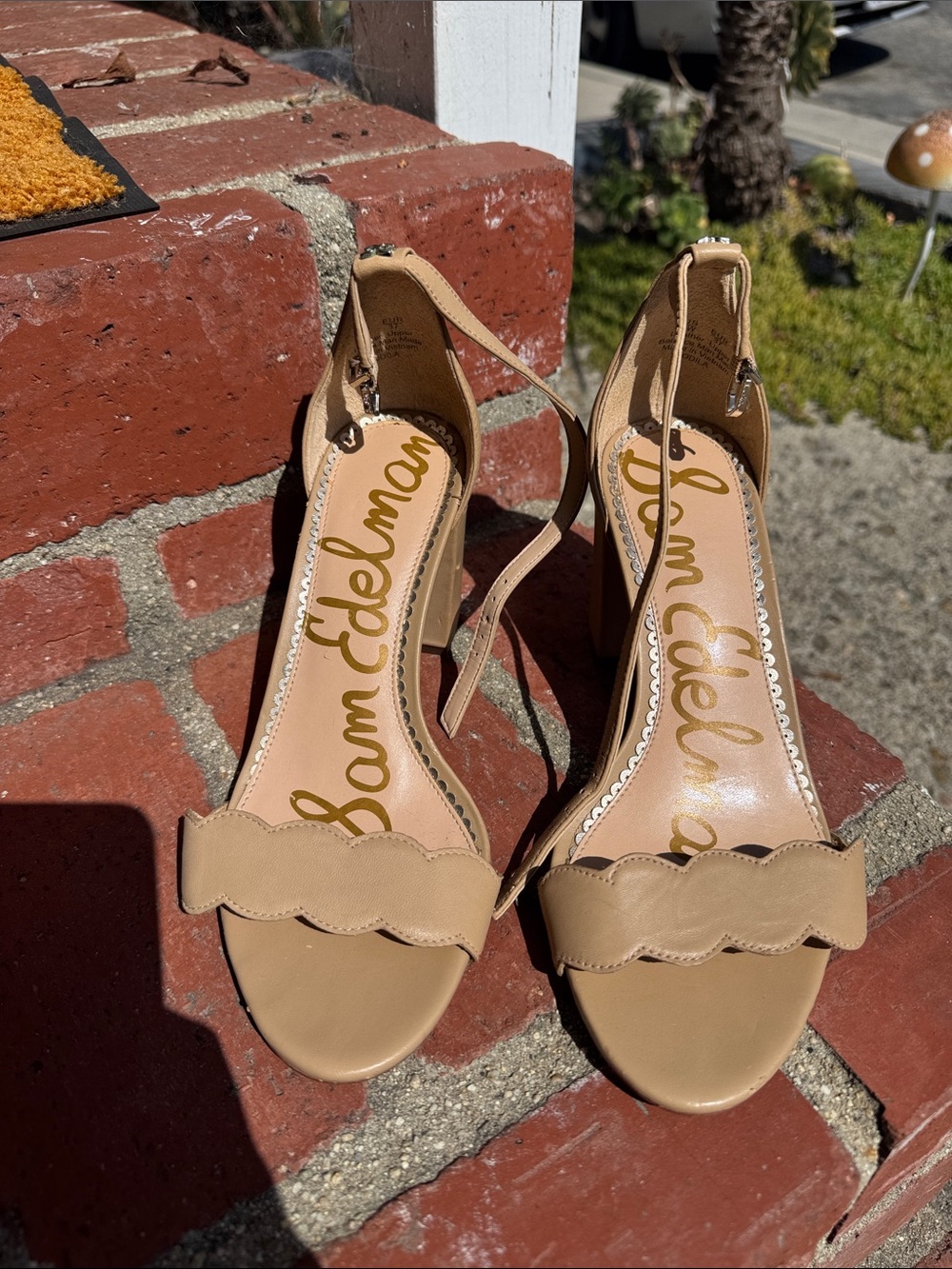 Sam Edelman Beige Scallop Ankle-Strap Heels